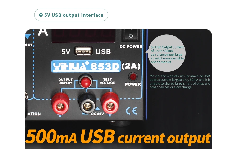 YIHUA 853D 2A паяльная станция 3в1 SMD паяльник горячий воздушный пистолет с 15 в 2A USB DC источник питания BGA сварочные ремонтные инструменты