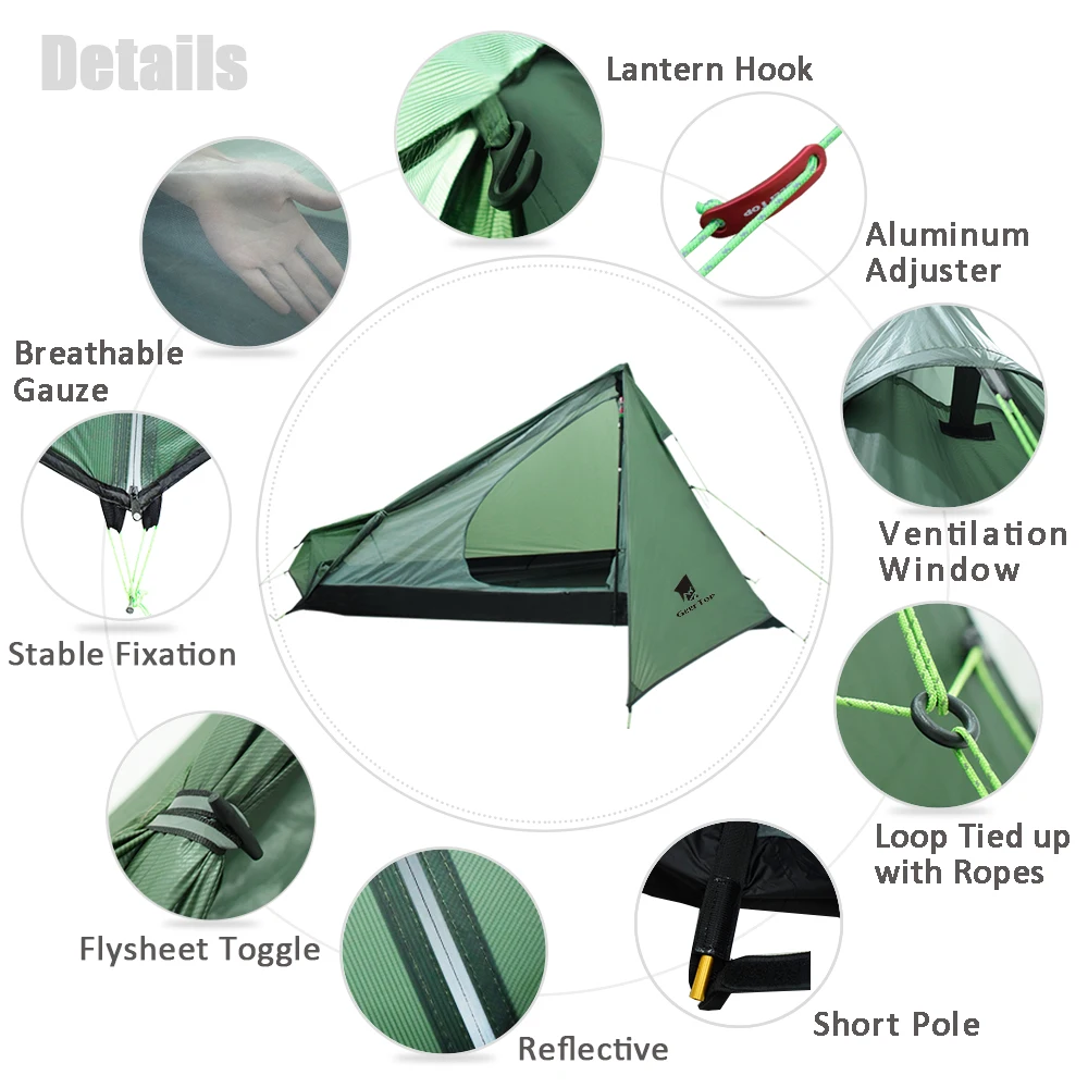 Billige GeerTop Ultraleicht Camping Zelt Eine Person 3 Saison Wasserdichte 950g Rucksack Zelte Keine Trekking Pole für Outdoor Wanderung Tourist