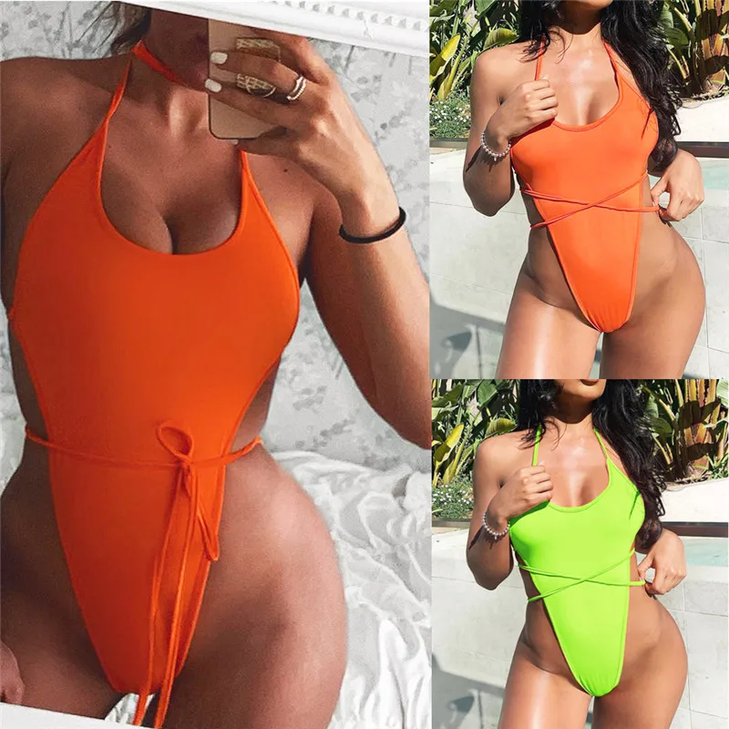 

hirigin Women Halter Lace-up Hollow Out Bikini Set One-piece Swimsuit Swimwear Push Up Monokini Bathing Bikini Suit Beachwear