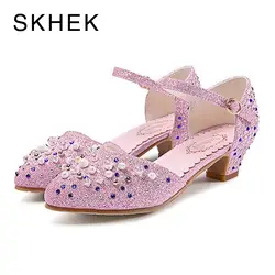 SKHEK детские сандалии ботинки Принцесса Жемчужное сверление детская обувь для девочек обувь для вечерние вечеринку на низком каблуке