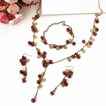 1 комплект, винтажные стразы, ожерелье, серьги, браслет, натуральный богемский камень, свадебный ювелирный набор, Свадебный Бронзовый ювелирный набор