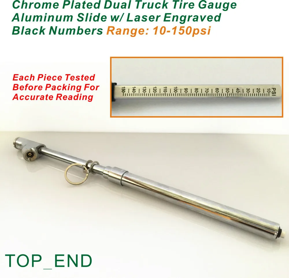 

Free Shipping,1pc,Chrome Dual Head Truck Tire Pressure,10-150psi,Laser Engraved Aluminum Slide,Brass Stem,Accurate Pressure Read