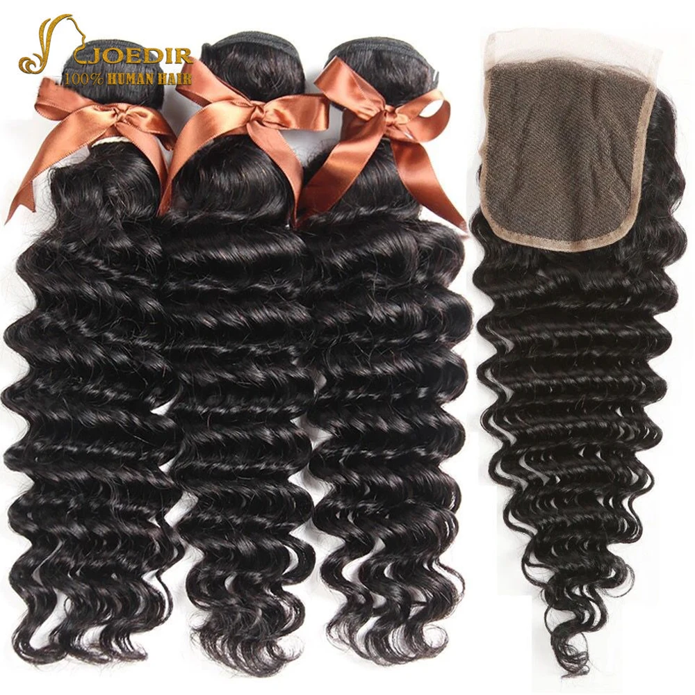 

Joedir Loose Deep Wave Bundles With Closure Brazilian Human Hair Weave Bundles With Lace Closure With Baby Hair Non Remy
