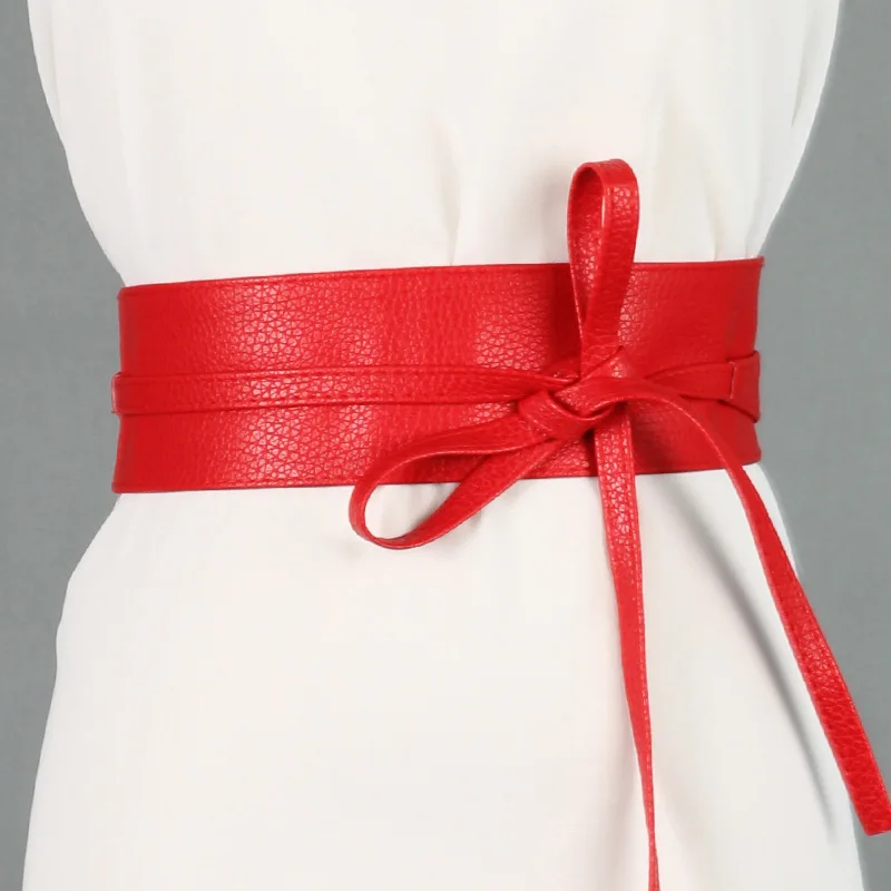 Fashion Women Belt Circle Soft Leather Bowknot Body Shaping Bands Wide Belts All Match Dress red