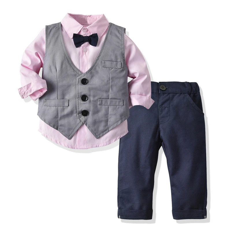 

Boys Clothes Infant Wedding Suit 2019 Autumn 3 Pieces Vest Shirt Pants Set Baby Boy One Year Birthday Children Clothes Suits