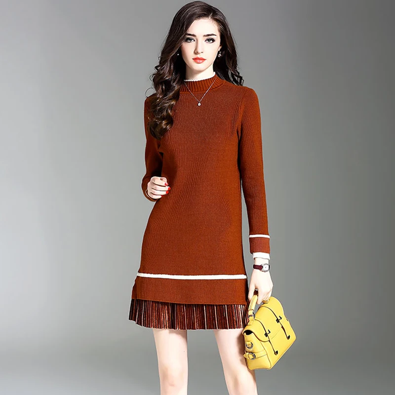 GIGOGOU Sweater Dress Women Knitted Winter Long Sleeve Robe Femme Turtleneck Black Dress Warm