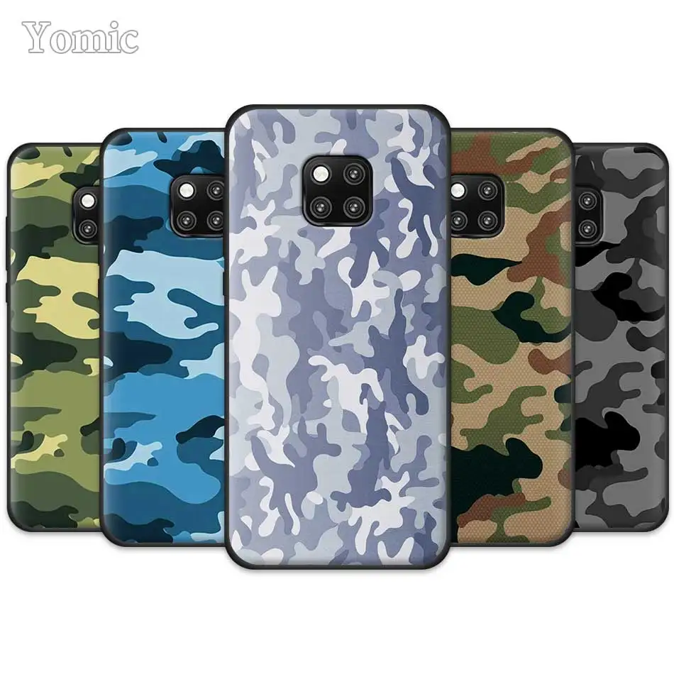 

Camouflage Camo military Army Black Silicone Phone Case Cover for Huawei Mate 20 Pro 10 20 Lite Honor 20 Lite 20 Pro P20 P30 Pro