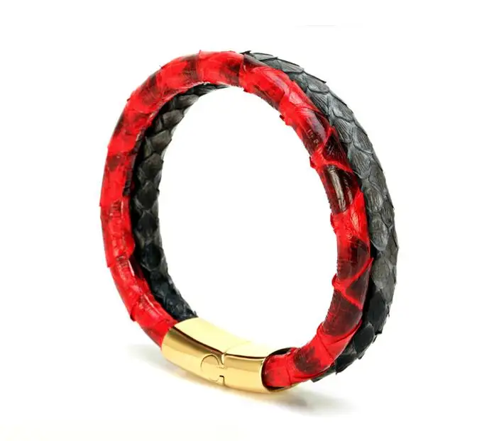 

Mens Bracelets Mix Colors Genuine Python Leather Stingray Bracelet skin stainless steel leather bracelet for Couples SW-0080