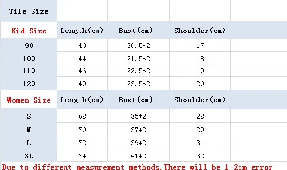 family matching swimwear size chart