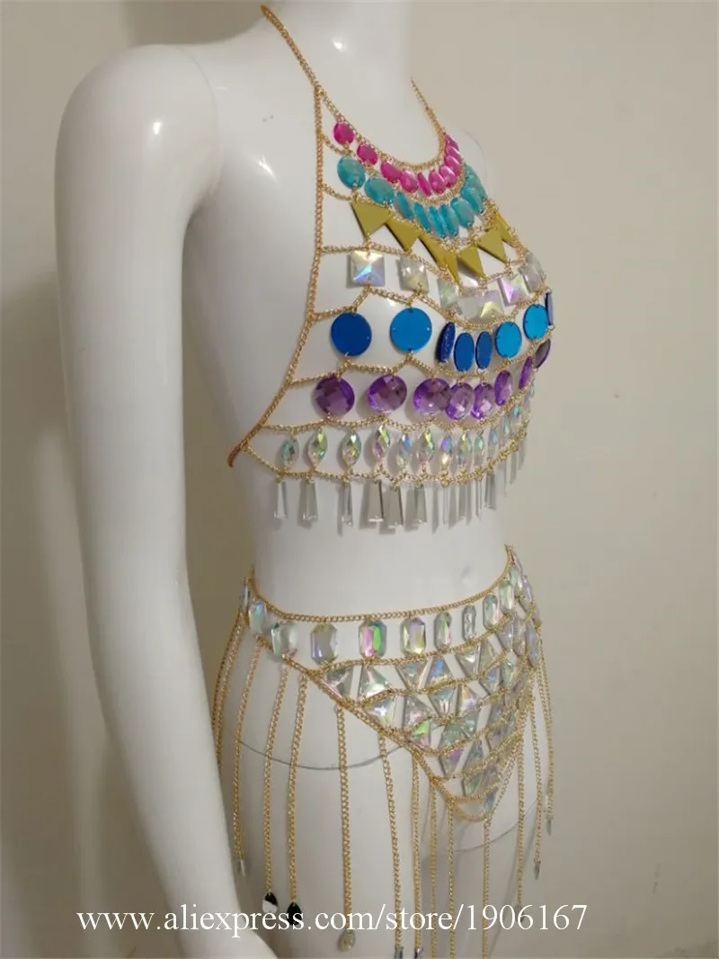 Chain Dripping Gem Hanging Halter Vest Skirt Bar DSDJ Clothing Music Festival Clothing06