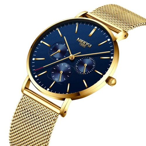 NIBOSI мужские s часы тонкие сетчатые водонепроницаемые минималистичные наручные часы для мужчин кварцевые спортивные часы ультра тонкие часы Relogio Masculino - Цвет: A