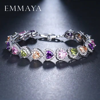 

EMMAYA Valentine's Gift Shiny Multicolored CZ Zircon Crystal Heart Shaped Woman Girl Bracelet Jewelry
