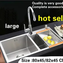 Квартира высокого качества кухня ручная раковина двойной паз 304 нержавеющая сталь Горячая 800x450/820x450 мм