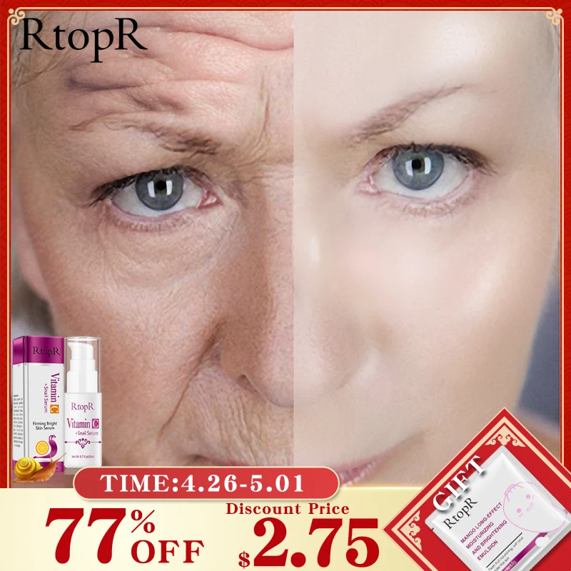 

VitaminC Snail Serum Rejuvenation Anti Wrinkle Firming Bright Skin Serum For Face Ance Treatment Snail VC Collagen Repair Serum
