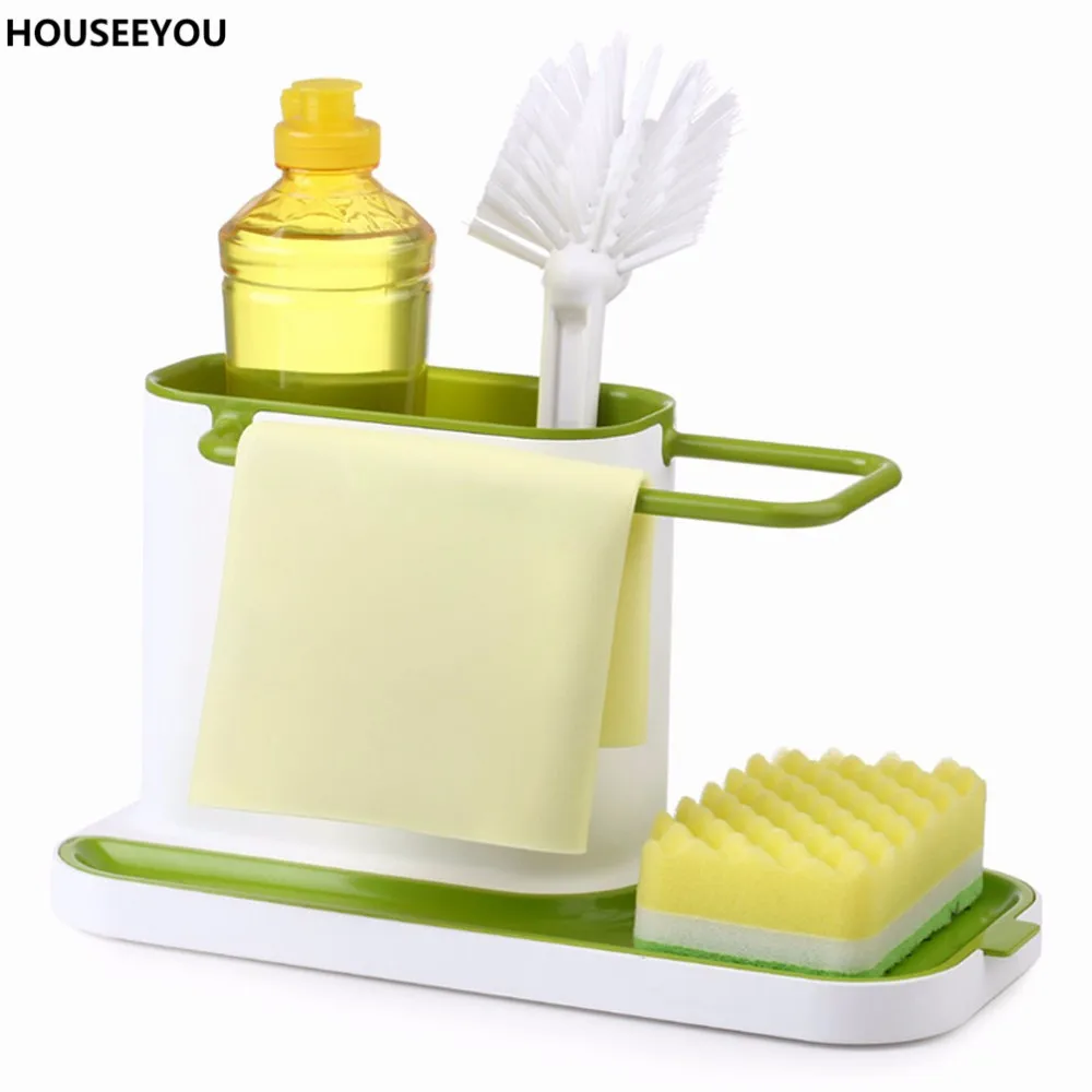 

Brief Multi-Function Green/White Plastic Home Kitchen Storage Sink Drainer Rack Dish Washing Liquid Organizer Holder Accessories