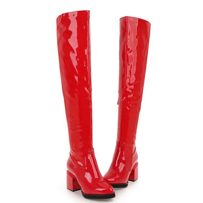 Hauts Grande Cuir Pole Bout gold Genou Dancing Rond En Bottes Talons Chaussures Plus Moto 3447 sliver red Femme Black Sexy Taille Verni 3cTKJlF1
