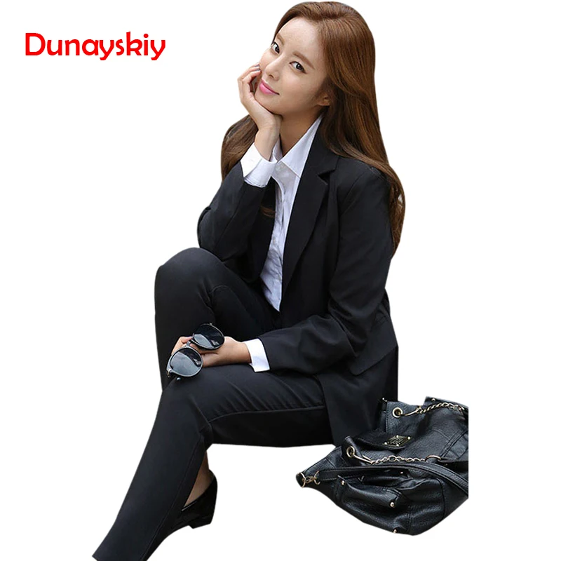 Coats dark 2 Lady Pant Sleeve Office Set Suit Solid And Basic Dunayskiy Business Green Wears Women Blazers Work Pants Uniform Piece Black Long xqEC8716w