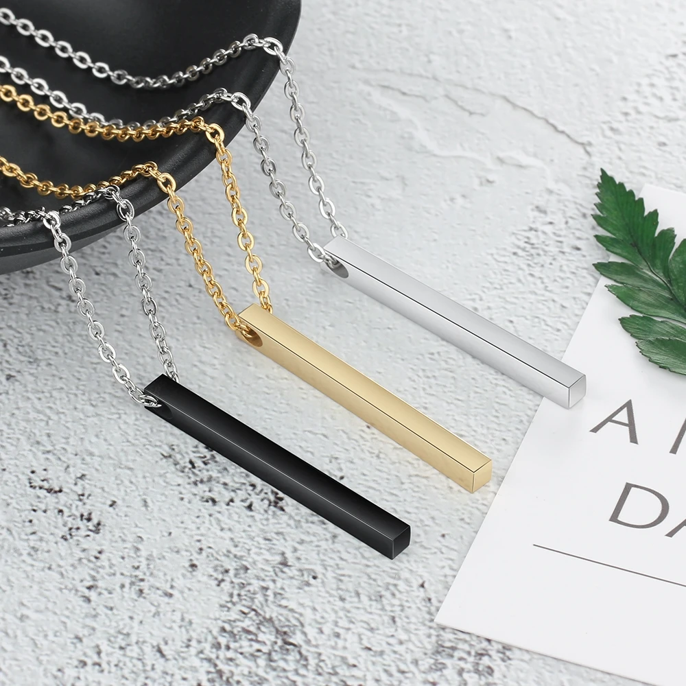 3 Color Engraved Name Necklace Personalised Gift Strip Pendant Stainless Steel Fashion Necklaces & Pendants (JewelOra NE103087)
