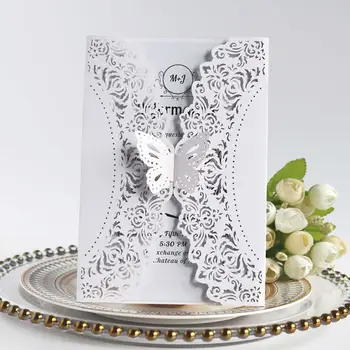 

10pcs/set Glitter Laser Cut Lace Wedding Invitation Cards With Butterfly Bow For Wedding Bridal Shower Engagement Birthday Party