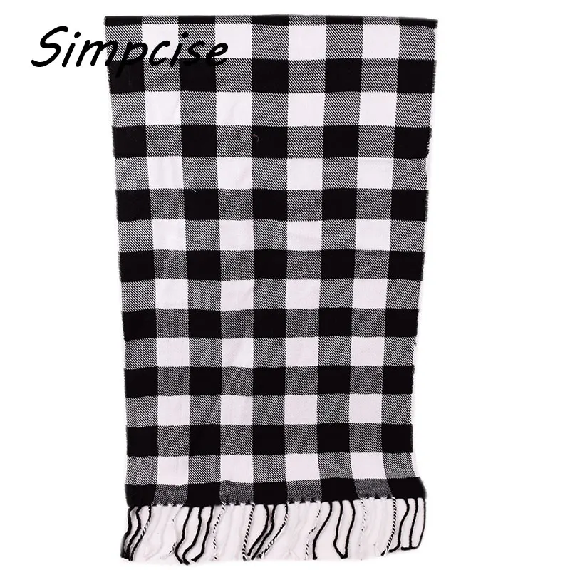 Winter New Mens Warm Soft Cashmere Wool Plaid Tartan Scarf Checked Scarf Black A3A17529 mens scarf for summer