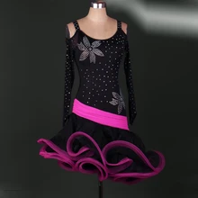 Стиль Костюмы для латинских танцев сексуальный костюм для взрослых спандекс камни с длинными рукавами латинские танцевальные платья для женщин латинские танцевальные платья S-4XL