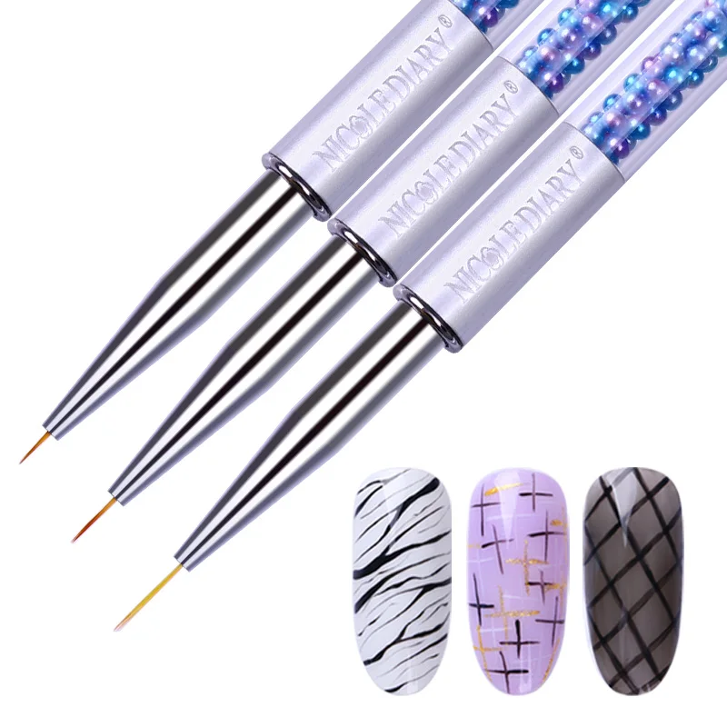

NICOLE DIARY 3 Pcs Nail Brushs UV Gel Liner Brush Painting Acrylic Pen Gradient Pearl Handle Nail Art Tool