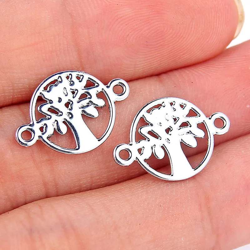 

TJP 30pcs Tree Round Connectors Charm Pendants Hollow Open for DIY Bracelet Jewelry Making Findings White