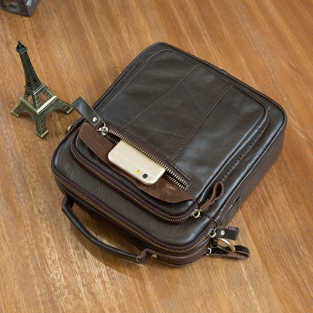 Crazy Horse Leather Male Travel Design School Shoulder Messenger Cross-body bag Vintage College Tote Mochila Satchel bag 149