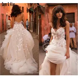 Романтическое свадебное платье трапециевидной формы 2019 3D Цветочное платье с открытыми плечами и длинным шлейфом, большие размеры