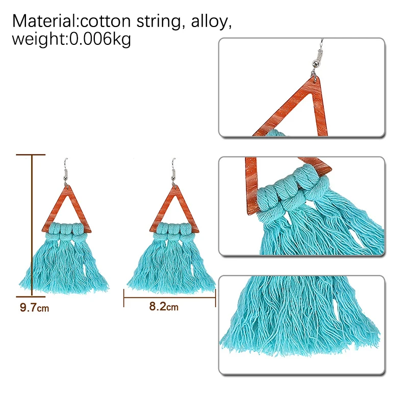 Cpop Бохо ручной работы серьги плетением макраме треугольник этнические перья серьги с бахромой подружки невесты подарки свадебные ювелирные изделия аксессуары