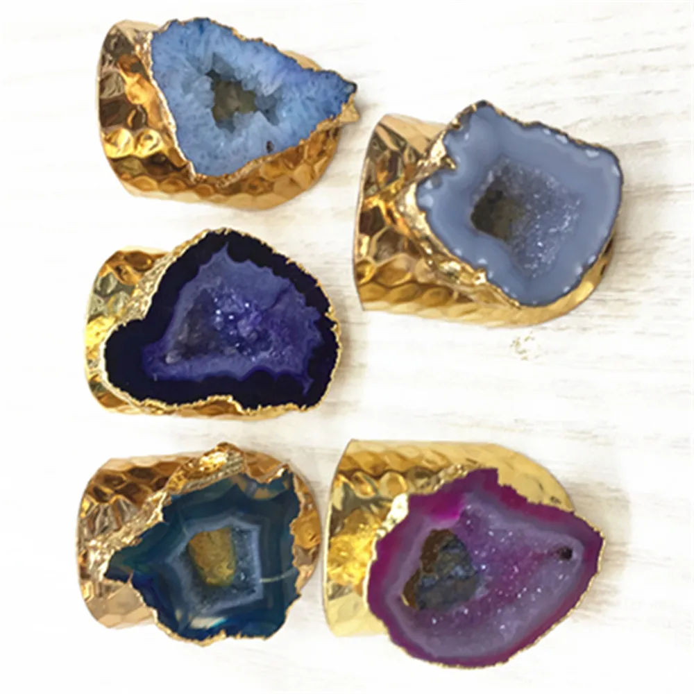 

The Best New charm Dayoff European Crystal Natural AgatesStone Ring for Women Men Drusy Druzy Rings Woman Jewelry 1PCS Wholesale