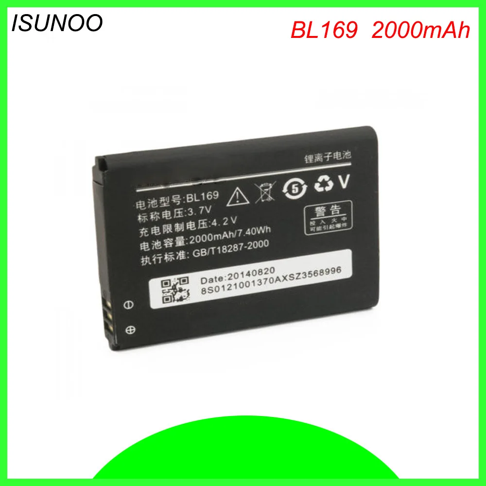 

ISUNOO 2000Mah BL-169 BL169 Battery For Lenovo P70 P800 A789 S560 BL-169 Replacement Mobile Phone Battery