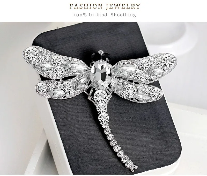 Vintage Design Shinny 6 Colors Crystal Rhinestone Dragonfly Brooches for Women Dress Scarf Brooch Pins Jewelry Accessories Gift 21