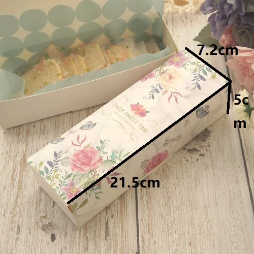 21.5*7.2*5cm 10pcs purple flower sweet Paper Box bake Macarons cookie candy Chocolate wedding birthday Party gift pack