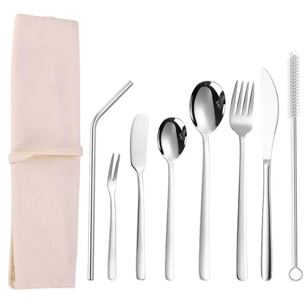 

Dinnerware Set Travel Camping Cutlery Set Reusable Silverware With Metal Straw Spoon Fork Chopsticks Portable Case Flatware Set#