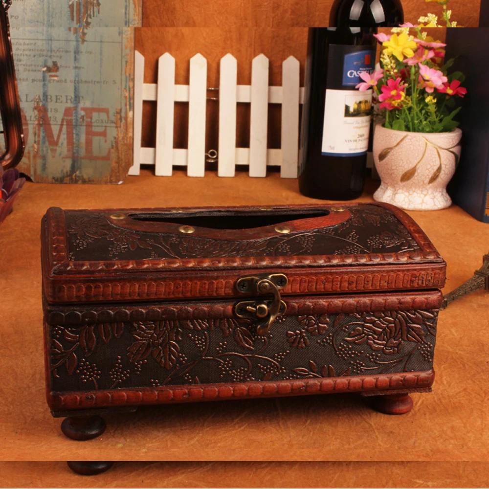 

Retro Wood Decorative Tissue Box Holder Antique Home Decorations Napkin Paper Cover [3 Pattern Option]
