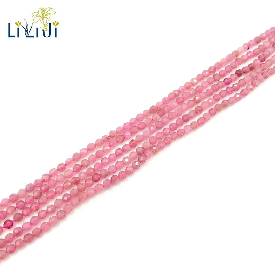 LII Ji натуральный настоящий розовый турмалин Круглые граненые крошечные бусины 2 мм DIY ювелирных изделий около 39 см