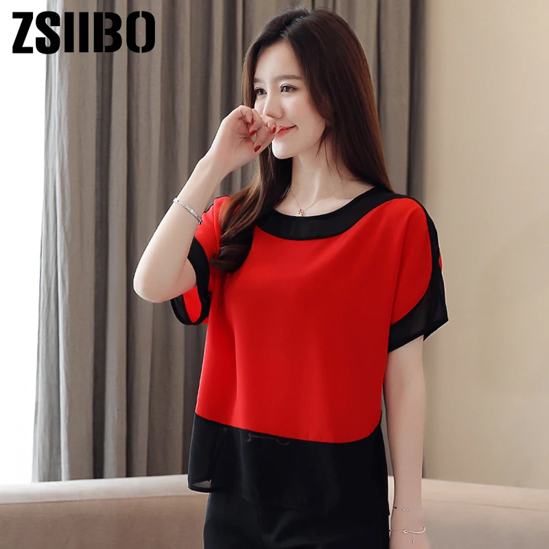 

2019 Summer elegantes Blouse Korean style Spliced women Work Chiffon Shirt Office Ladies Plus Size Women Clothes blusas