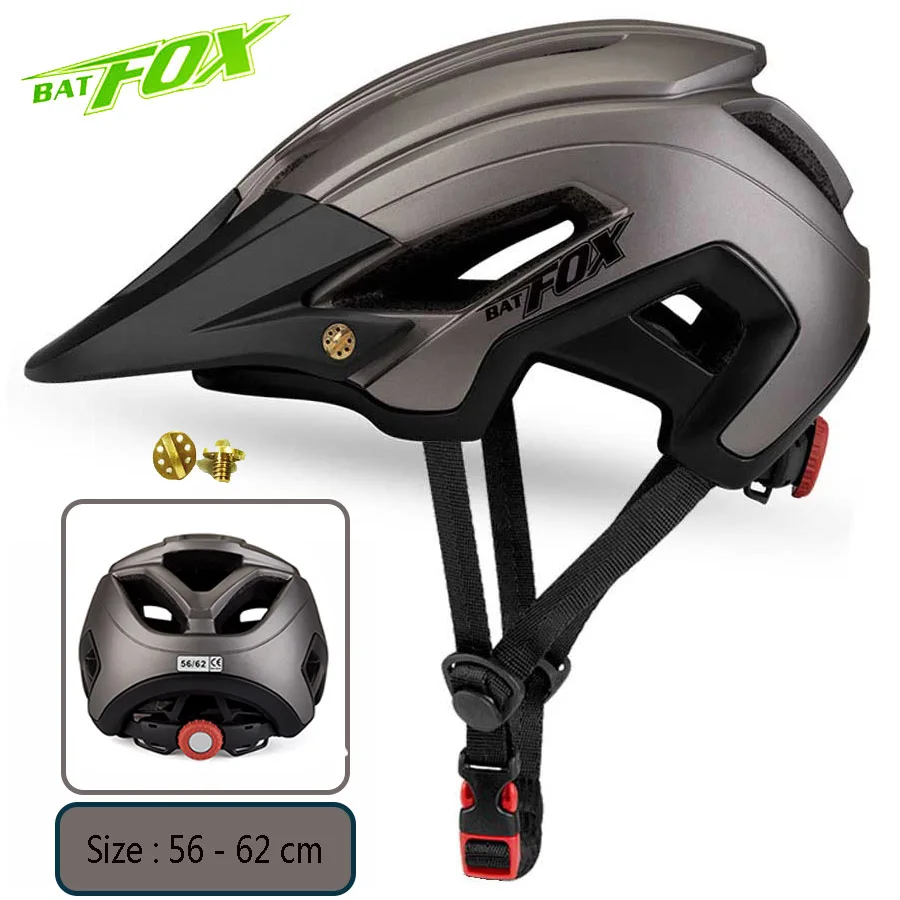 BATFOX Bicycle Helmet Men Women MTB Cycling Helmet Ultralight Big Visor Breathable Road Bike Helmet Outdoor Sport Ridding Helm - Цвет: Titanium-Black