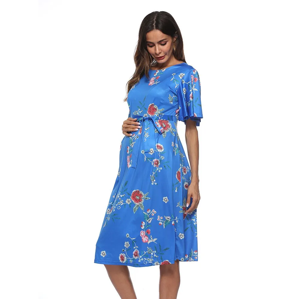 LONSANT Материнство платье для женщин с цветочной печатью платье Материнство беременных женщин одежда с коротким рукавом лето до колена