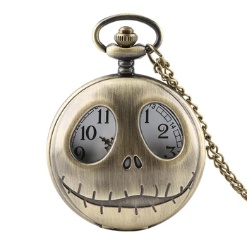 

Tim Burton The Nightmare Before Christmas Pocket Quartz Necklace Watch for Men Women Bronze Pendant Chain Clock Gifts for Kids