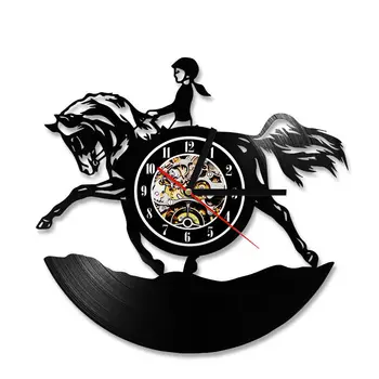 

Creative CD Wall Clock Modern Design Horse Riding Theme Black Clocks Classical Vinyl Retro Wall Watch Home Decor Silent 12 inch