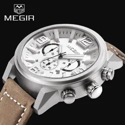 Новинка 2017 года Элитный бренд MEGIR для мужчин спортивные кварцевые часы Дата часы модные повседневное кожаный ремешок армия военная