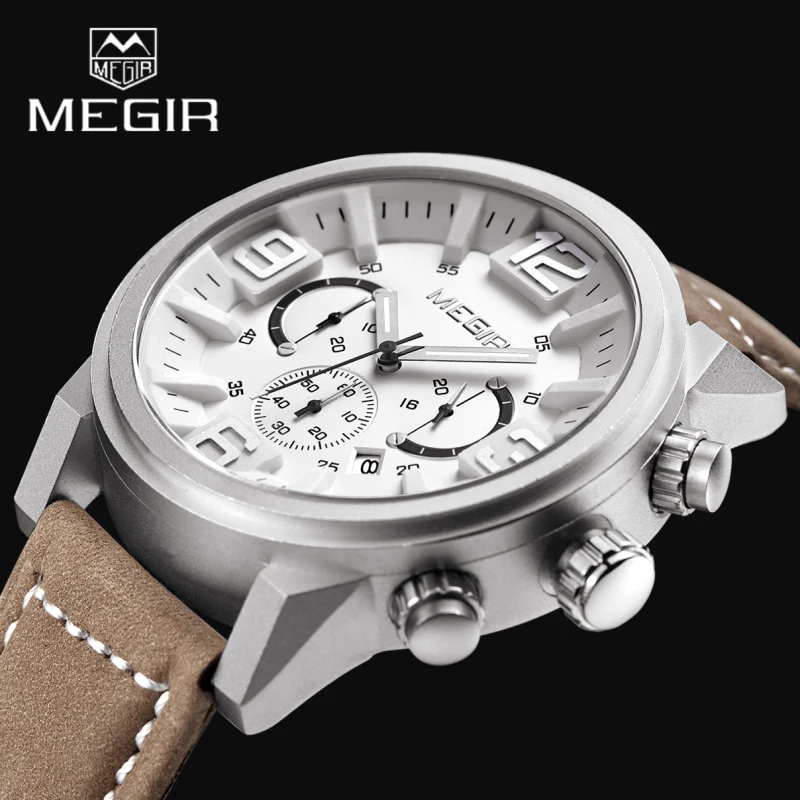 2017 New Luxury Brand MEGIR Men Sports Watches Quartz Date Clock Fashion Casual Leather Strap Men's Army Military Wrist Watch 2017 New Luxury Brand MEGIR Men Sports Watches Quartz Date Clock Fashion Casual Leather Strap Men's Army Military Wrist Watch