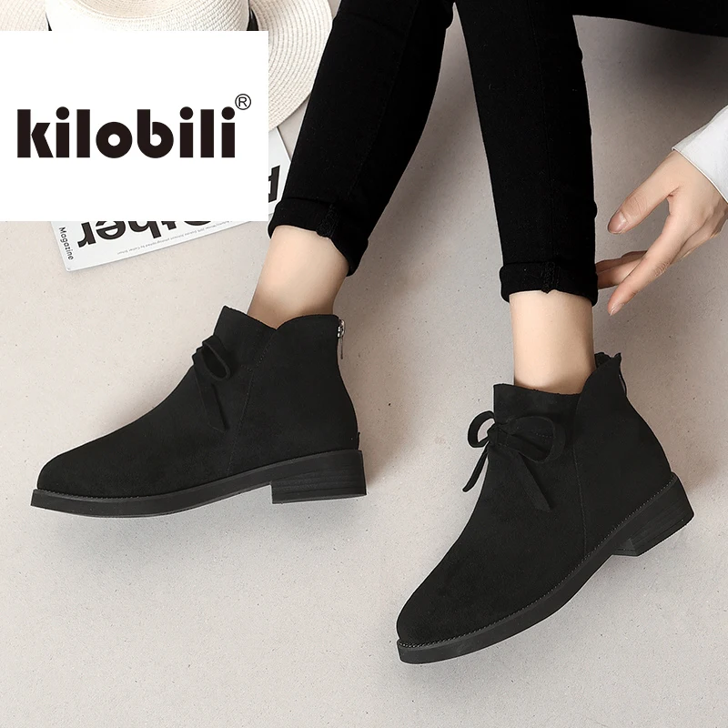 

kilobili Women Boots Winter Warm Snow Boots Women Suede Ankle Boots For Female Winter Shoes Botas Mujer Plush Booties chelsea