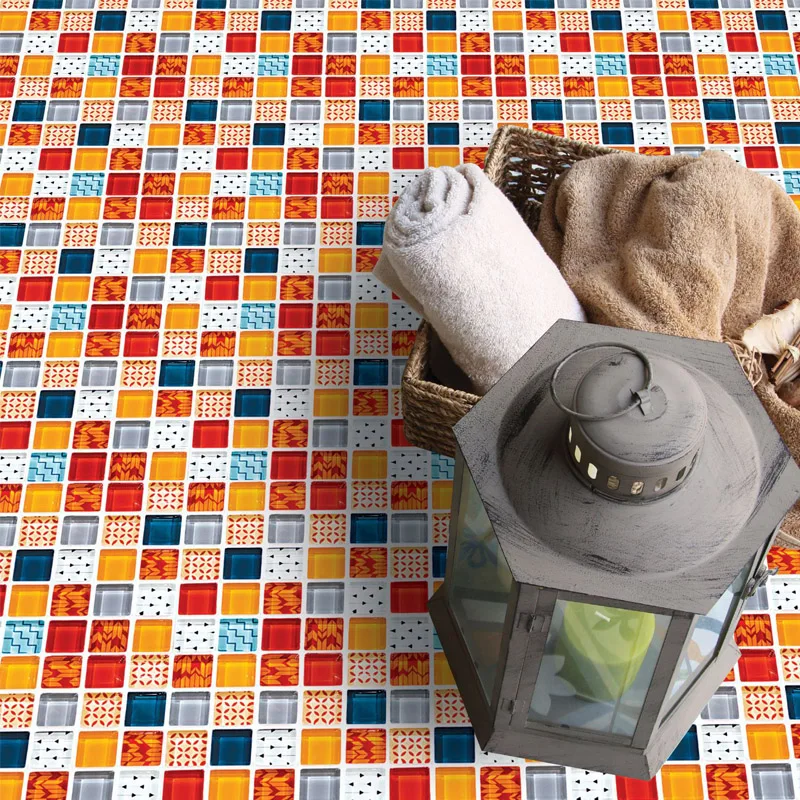

Colorful Mosaic 3d Wall Stickers Bathroom Kitchen Sticker Waterproof Wall Decoration Floor Tile Stickers 20x20cmx6pcs
