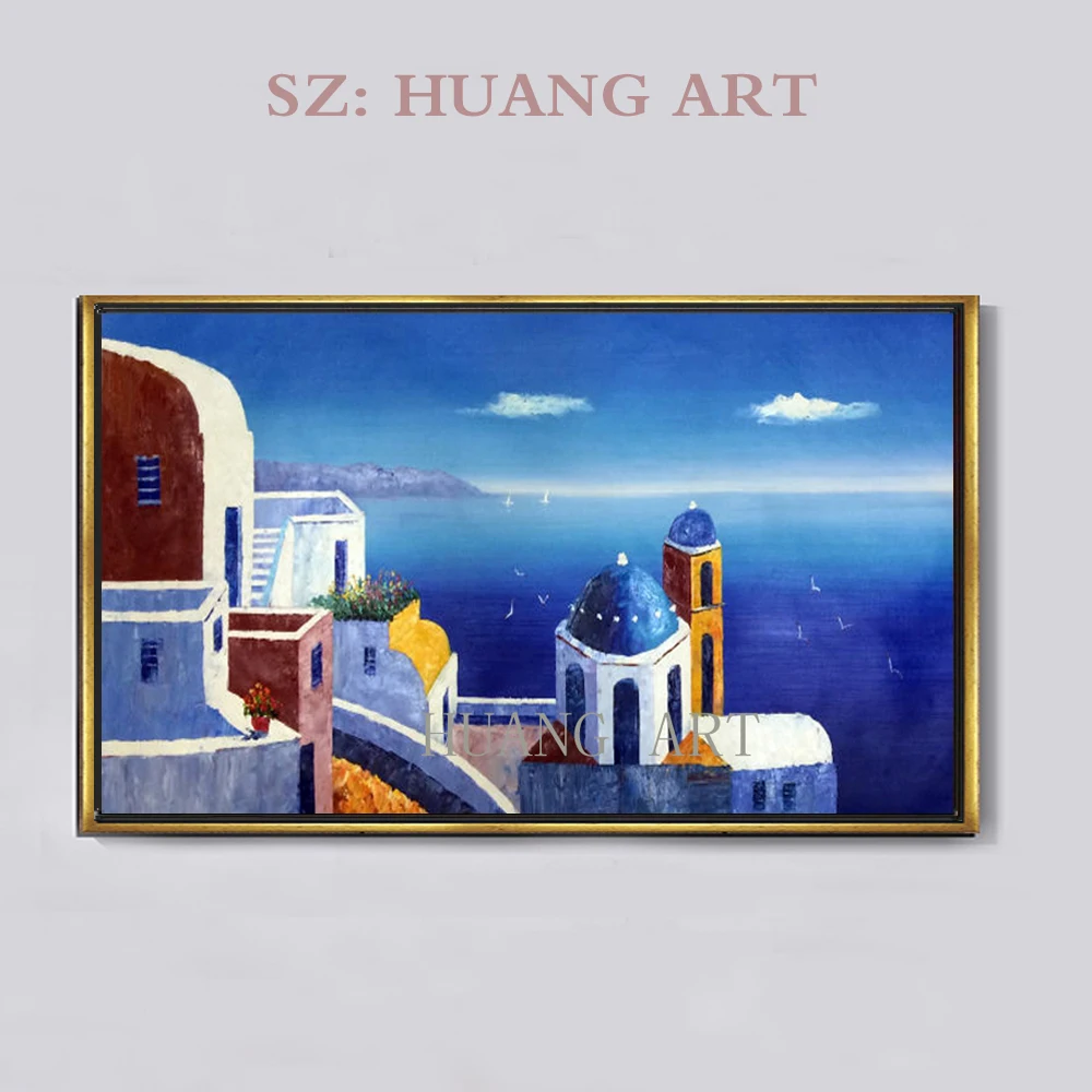 

The Greek landscape Hand Painted Oil Painting on Canvas Modern Mediterranean Sea Seascape Canvas Painting for Home Decoration H