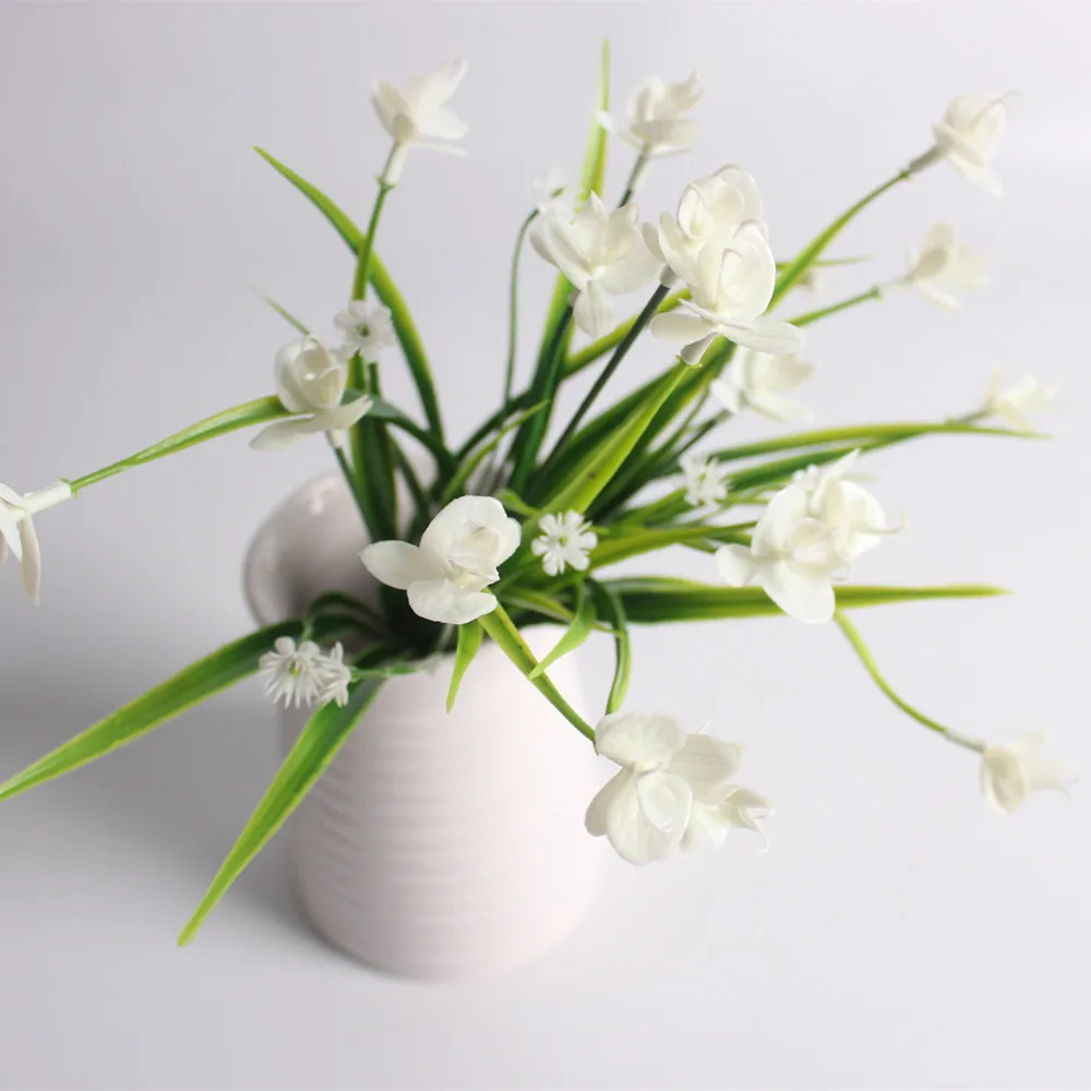 Plastic Greeen Dance Orchid Branches Artificial Flowers Bouquet Grass Fake Leaf Wedding Decoration accessory Fleur Artificielle Flores (3)