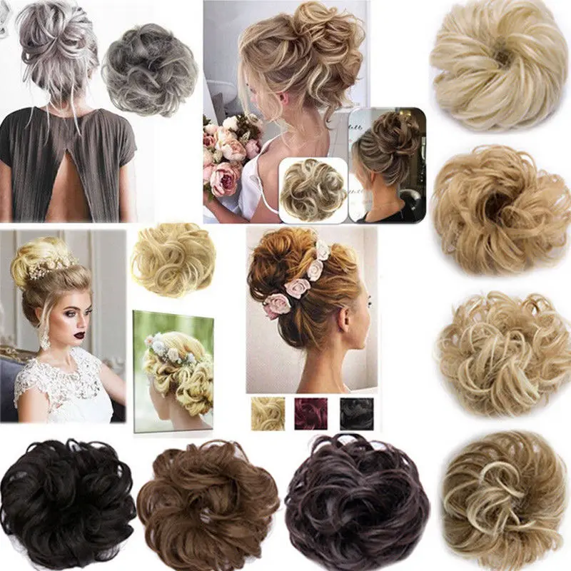 

Curly Messy Bun Hair Piece Scrunchie Updo Cover Hair Extensions Real as human