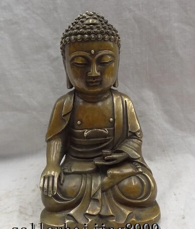 

dr114 9" Tibet Bronze Copper Sakyamuni Joss Pray Bless Shakyamuni Buddha Set Statue